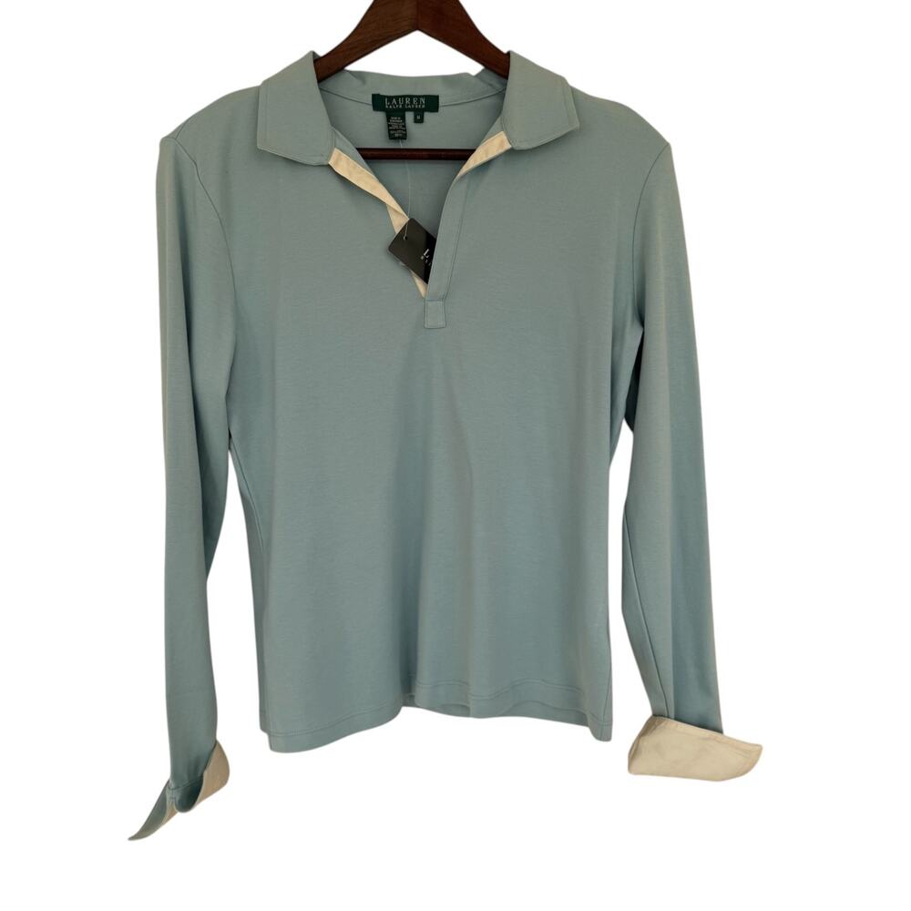 Lauren Ralph Lauren NWT Women's Light Teal Collared Long Sleeve Polo - Medium